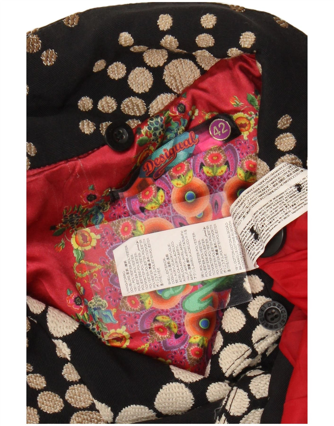 DESIGUAL Abrigo para mujer EU 42 Acrílico geométrico negro grande