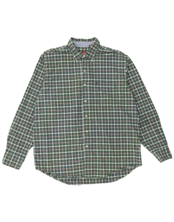 IZOD Camisa de hombre grande de algodón a cuadros verdes
