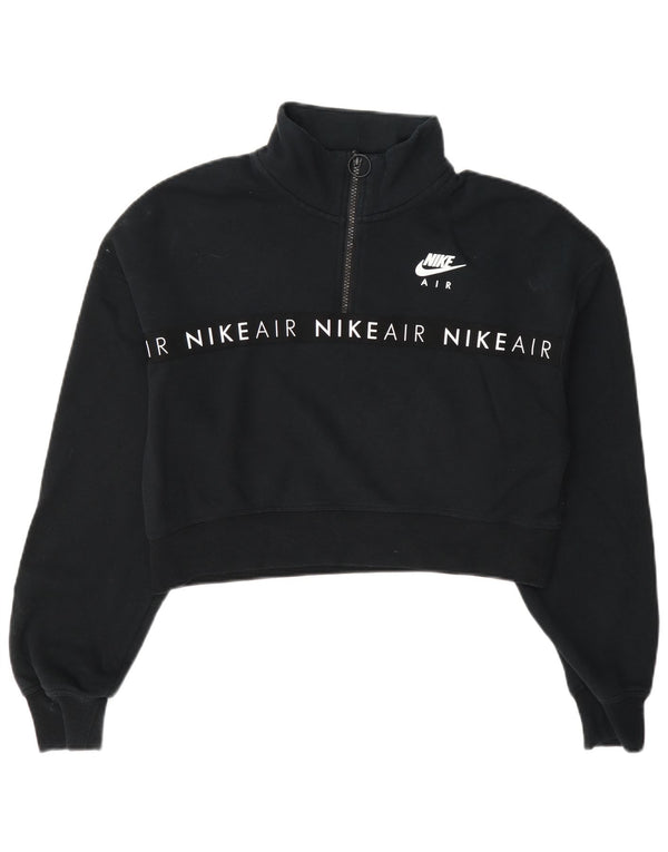 Nike Mujer Crop Graphic Zip Neck Sudadera Jumper UK 14 Medium Azul Marino