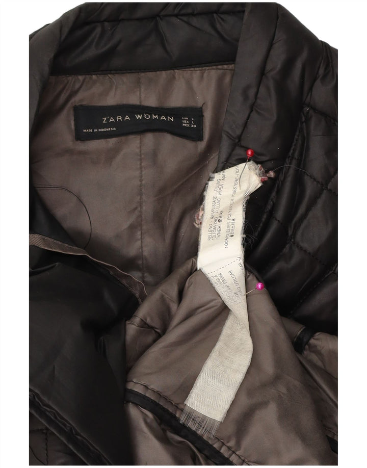 Zara Mujer Abrigo Acolchado Acolchado UK 46 Grande Poliéster Negro