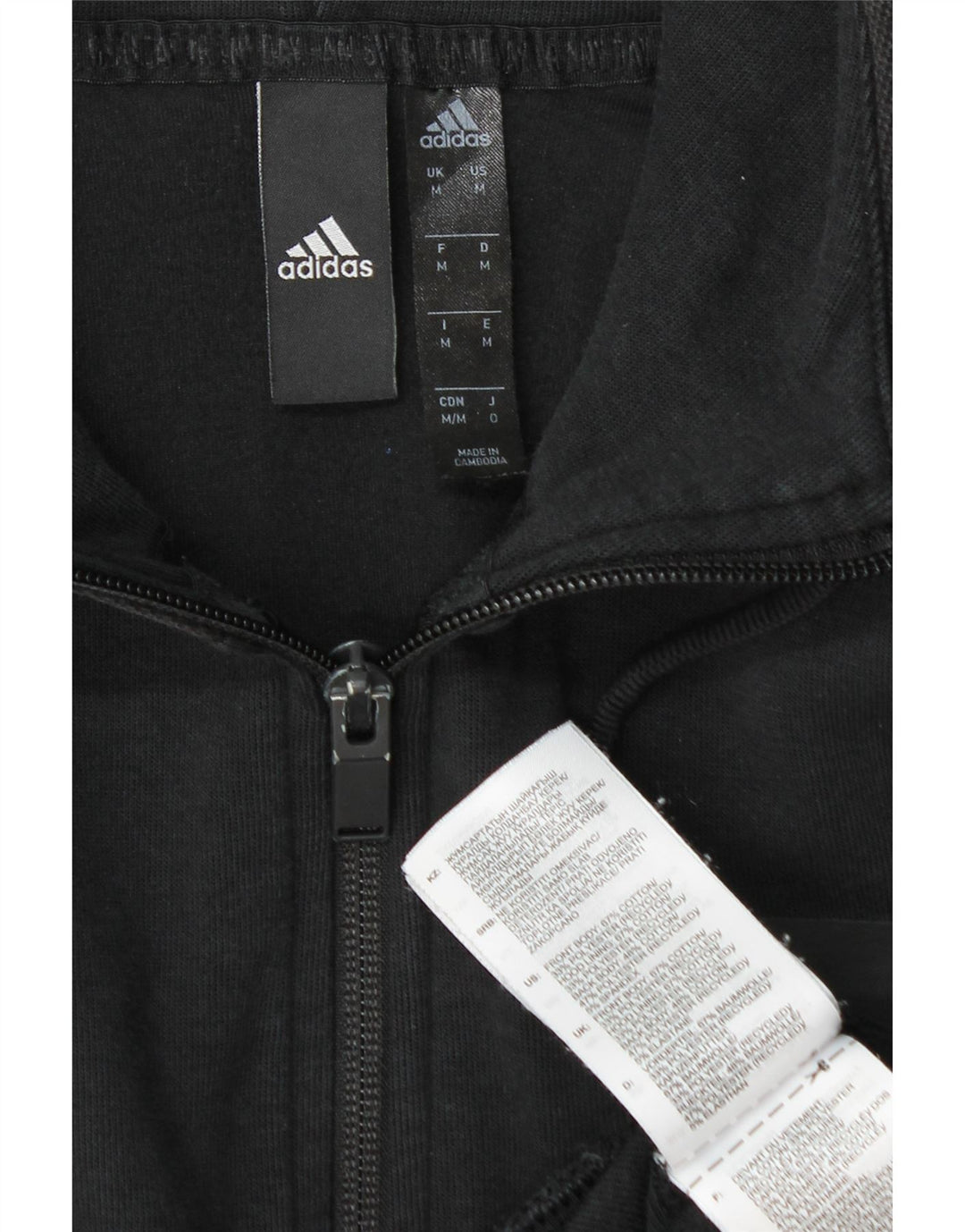 Adidas - Sudadera con capucha y cremallera para hombre, algodón negro mediano
