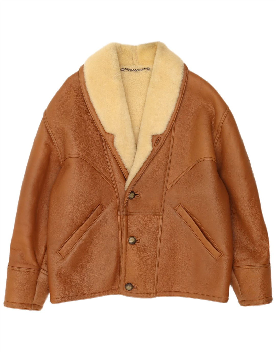 Chaqueta de piel de oveja vintage para hombre IT 50 piel de oveja marrón grande