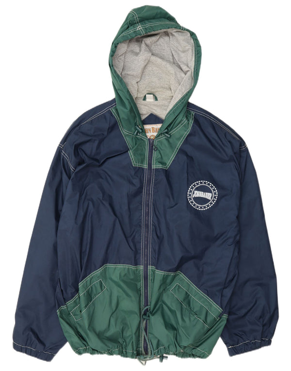 John Baner Chaqueta impermeable con capucha para hombre UK 46 3XL Azul marino Colorblock