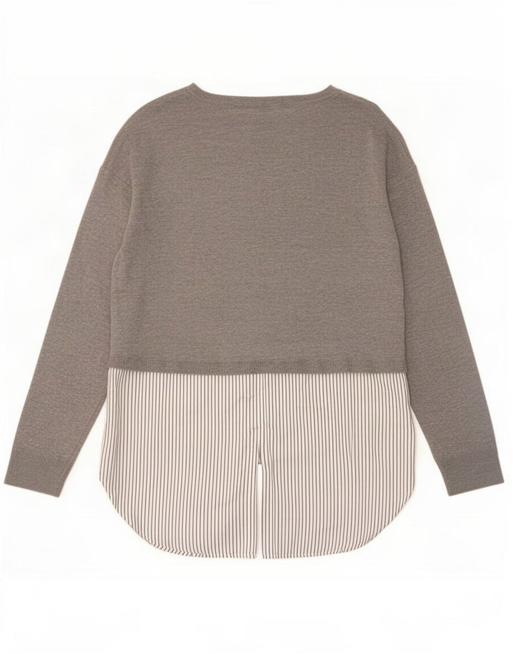 Zara Mujer Top Túnica De Manga Larga UK 40 Pequeño Poliéster Color Block Gris