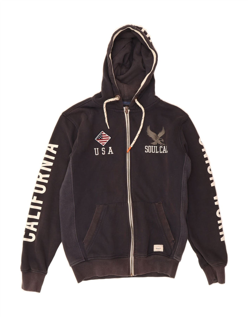 SOUL CAL Mens Graphic Zip Hoodie Sweater Medium Navy Blue Cotton Vintage Soul Cal and Second-Hand Soul Cal from Messina Hembry 