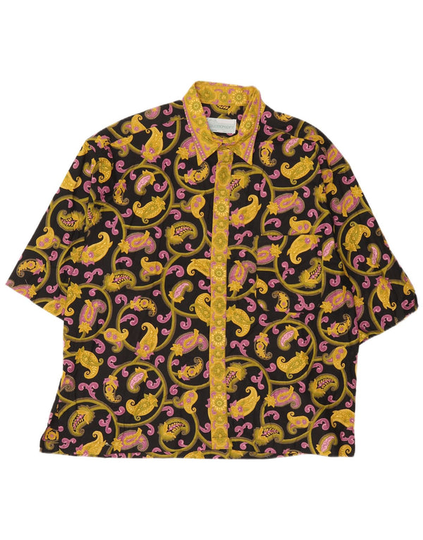 Vintage hombres camisa de manga corta XL negro Paisley algodón
