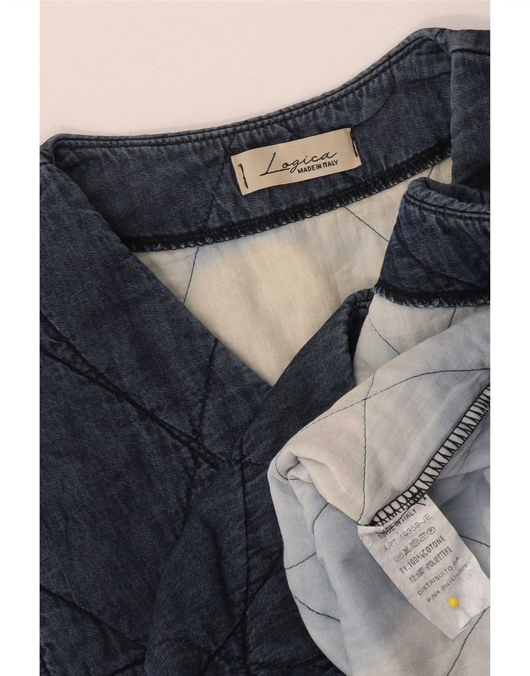 Vintage mujeres acolchado Gilet Reino Unido 12 algodón azul marino medio