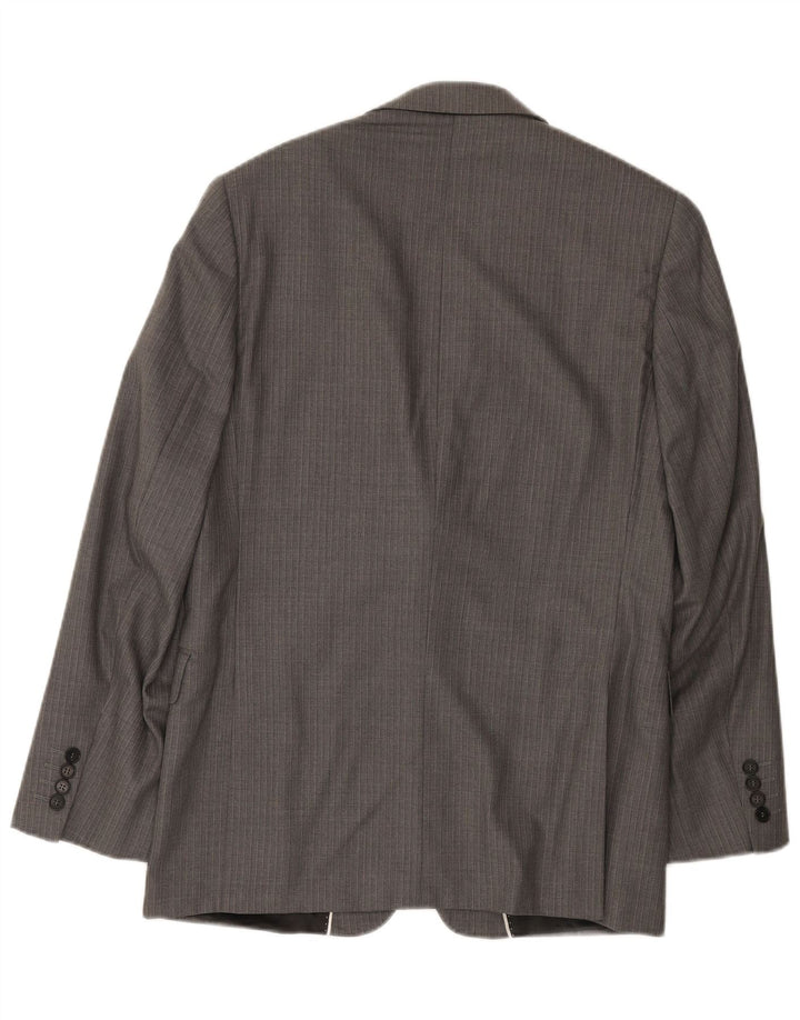 JAEGER Mens 2 Button Blazer Jacket UK 40 Large Grey Pinstripe Wool
