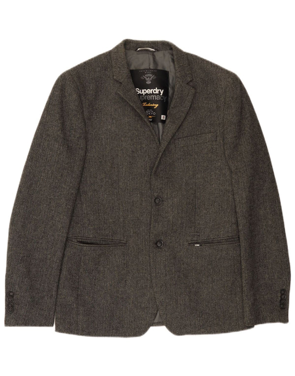 Superdry Chaqueta tipo blazer de 2 botones para hombre, talla 38, color gris medio en espiga
