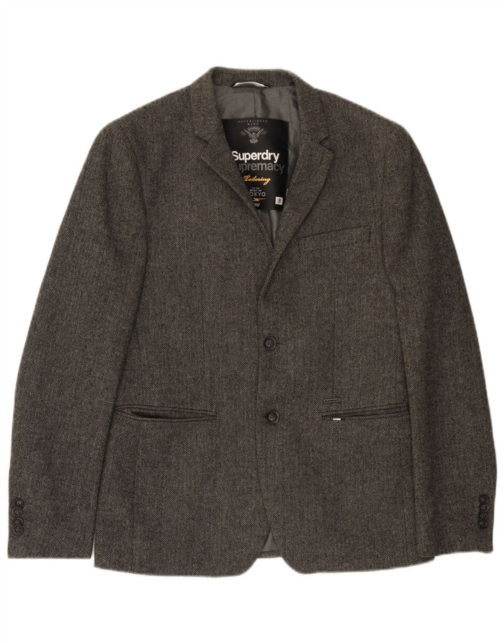 Superdry Chaqueta tipo blazer de 2 botones para hombre, talla 38, color gris medio en espiga