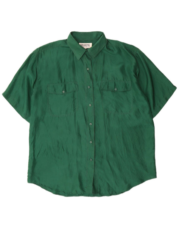 Vintage mujer manga corta camisa de gran tamaño Reino Unido 18 XL seda verde