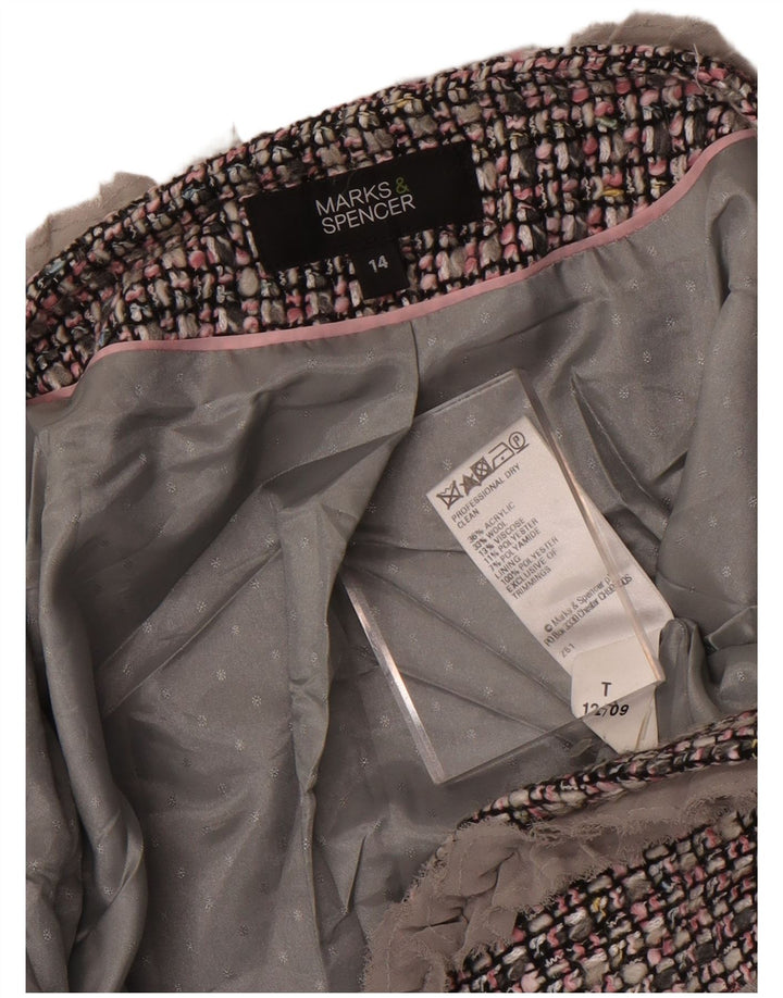 Marks & Spencer Chaqueta Bolero de Manga 3/4 para Mujer UK 44 Cuadros Gris Medio