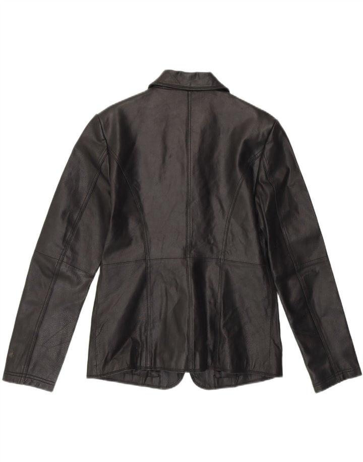 PACO Womens 2 Button Leather Blazer Jacket UK 10 Small Black Leather Vintage Paco and Second-Hand Paco from Messina Hembry 