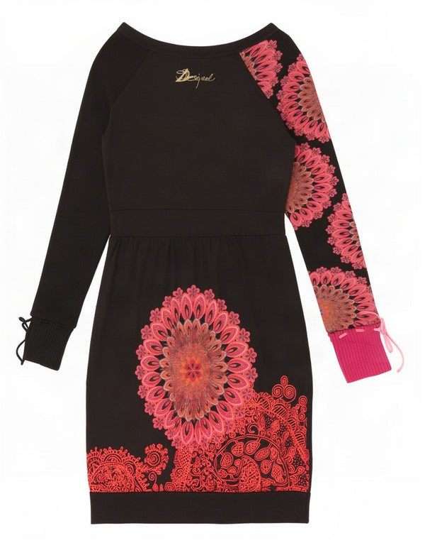 Desigual Vestido tubo de manga larga gráfico para mujer UK 8 Small Black Floral