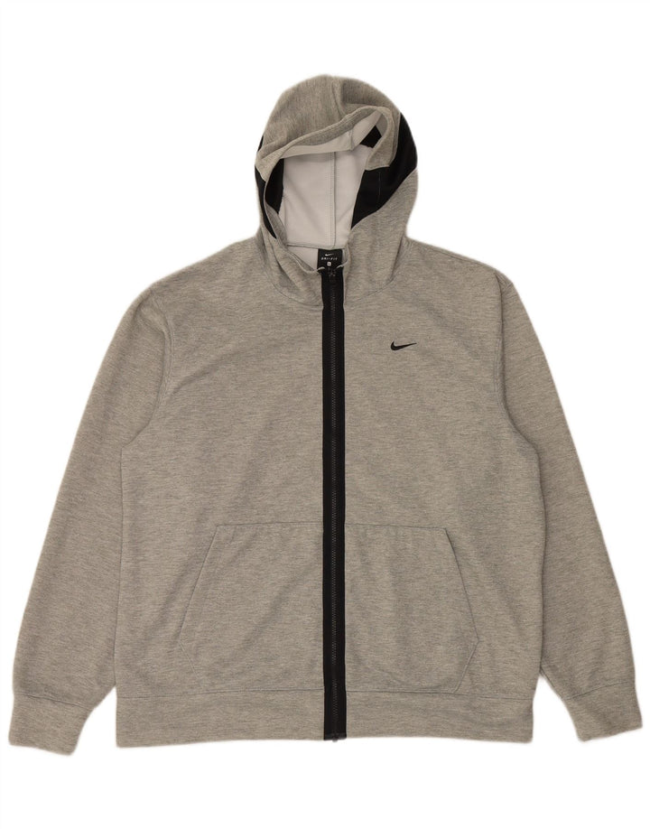 Nike Dri Fit Sudadera con capucha y cremallera para hombre, poliéster moteado gris grande