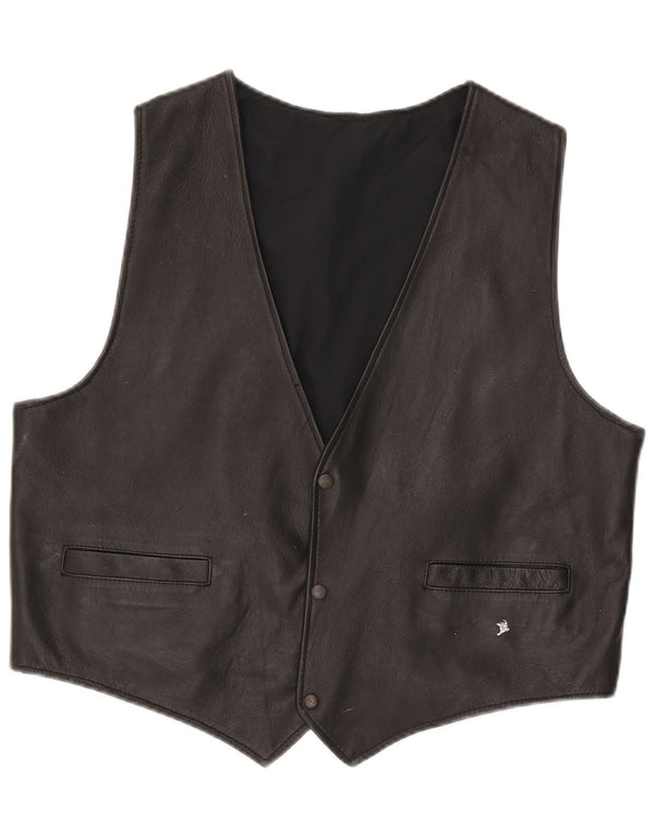Chaleco de cuero vintage para hombre medio negro