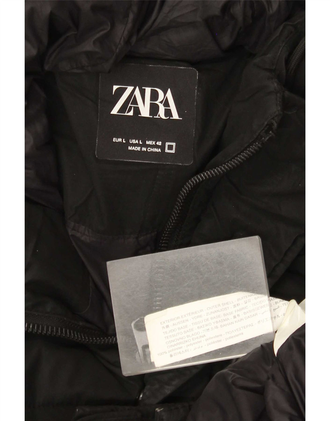 Zara - Abrigo acolchado con capucha para hombre, talla 40, poliéster negro grande