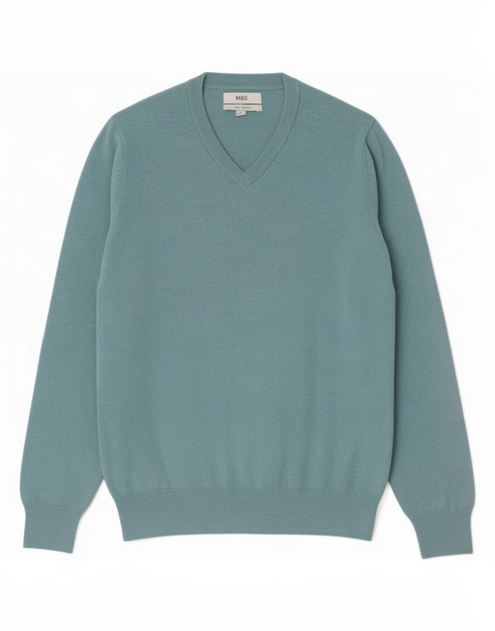 Marks & Spencer Jersey con cuello en V para hombre de algodón azul medio