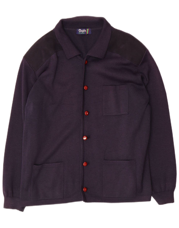 Vintage hombres Cardigan suéter grande azul marino