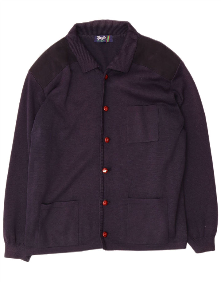Vintage hombres Cardigan suéter grande azul marino