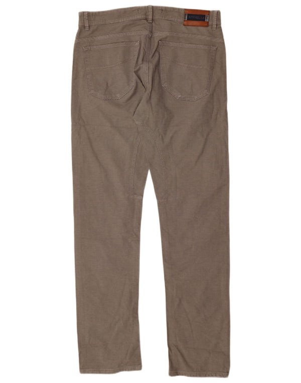 SIVIGLIA Pantalones casuales rectos para hombre W34 L33 Beige Chevron Algodón