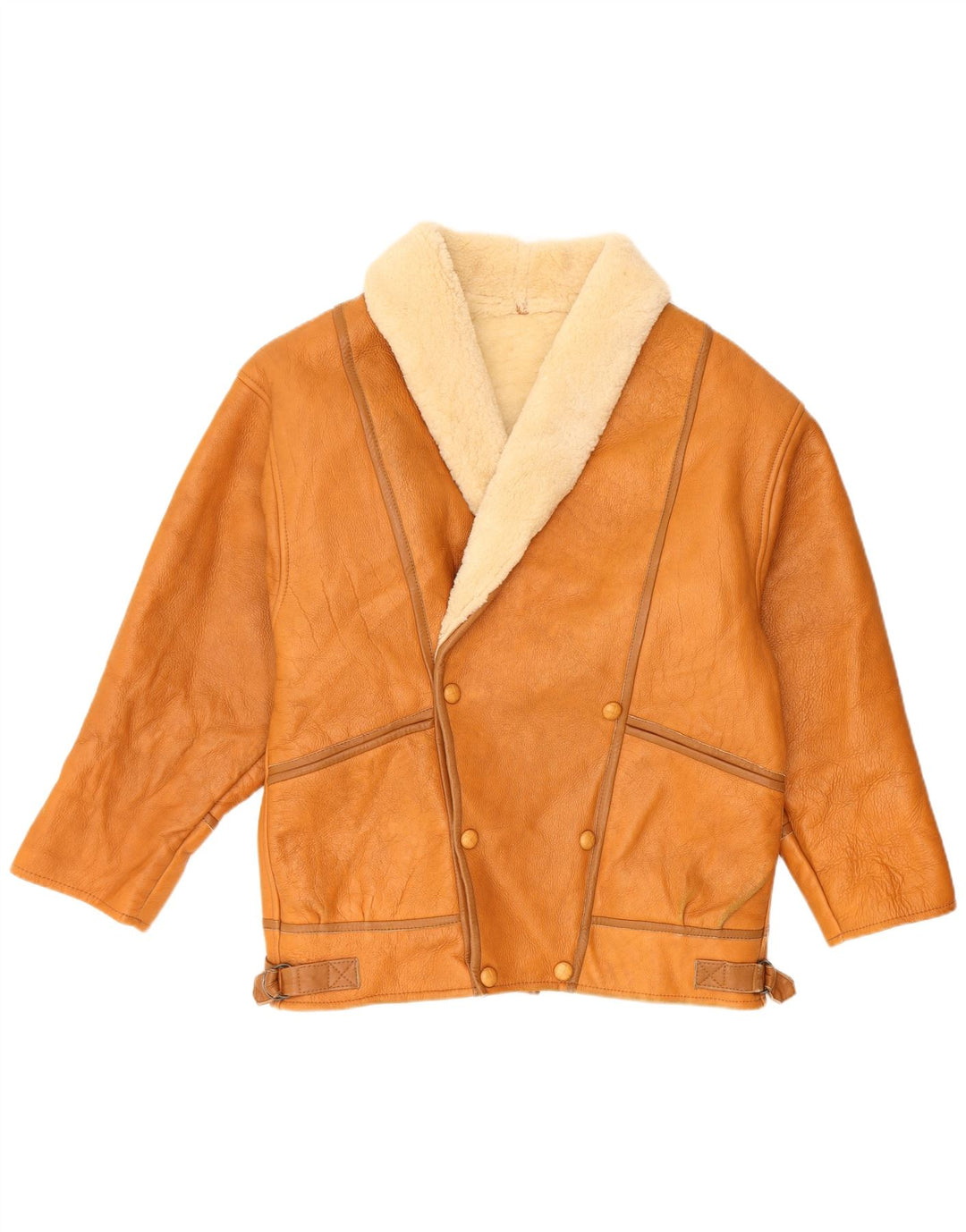 Vintage hombres shearling chaqueta Reino Unido 36 pequeño marrón