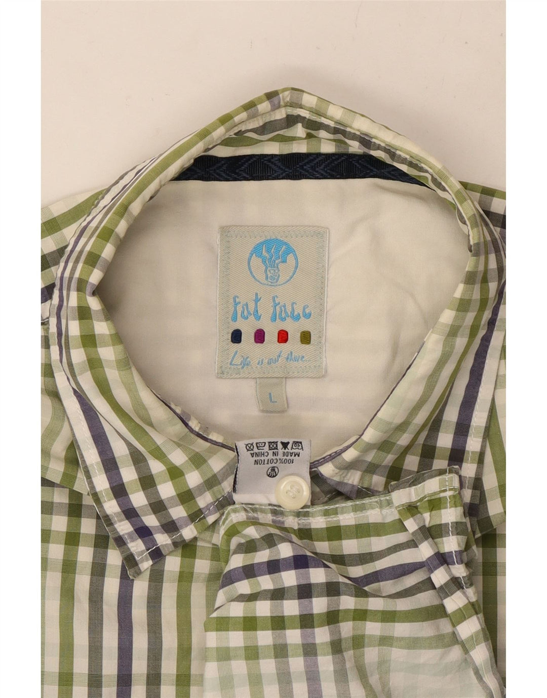 FAT FACE Camisa de manga corta para hombre de algodón a cuadros verdes grandes