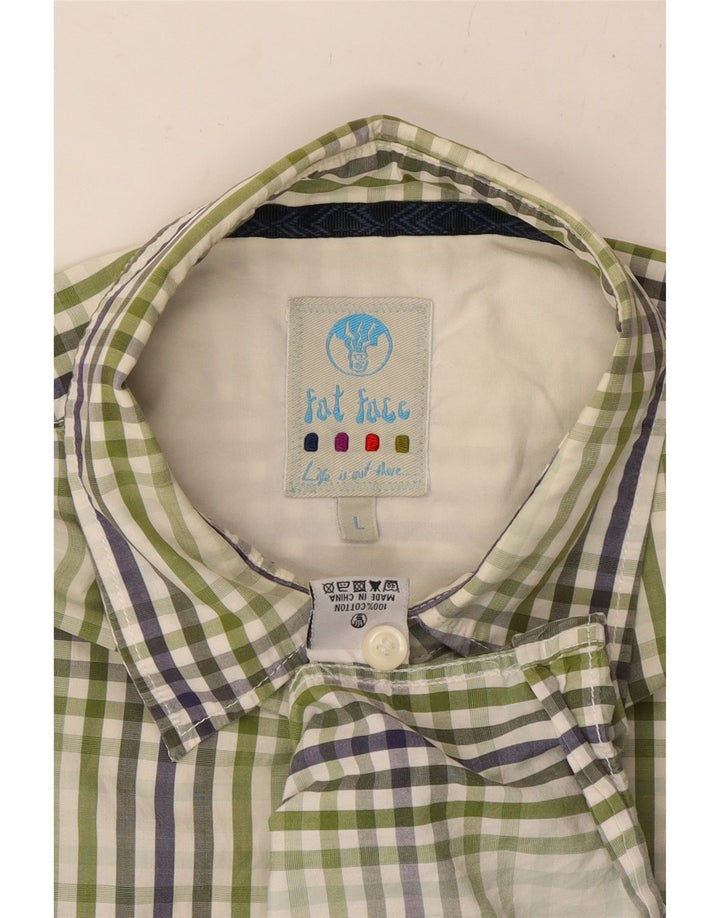 FAT FACE Camisa de manga corta para hombre de algodón a cuadros verdes grandes