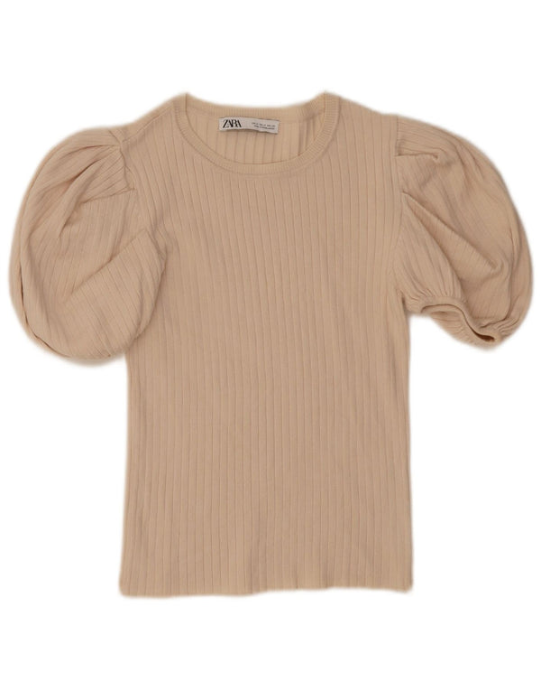 Zara Mujer Crop Blusa Top UK 12 Medium Off White Viscosa