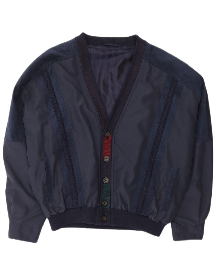 VINTAGE Chaqueta Bomber para Hombre Reino Unido 42 XL Poliéster Azul Marino
