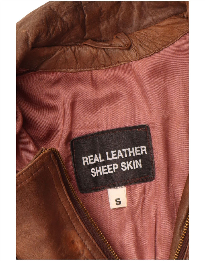 Vintage mujer cuero biker chaqueta Reino Unido 10 pequeño cuero marrón