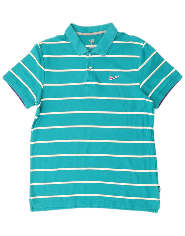 NIKE Polo para hombre de algodón a rayas azules grandes