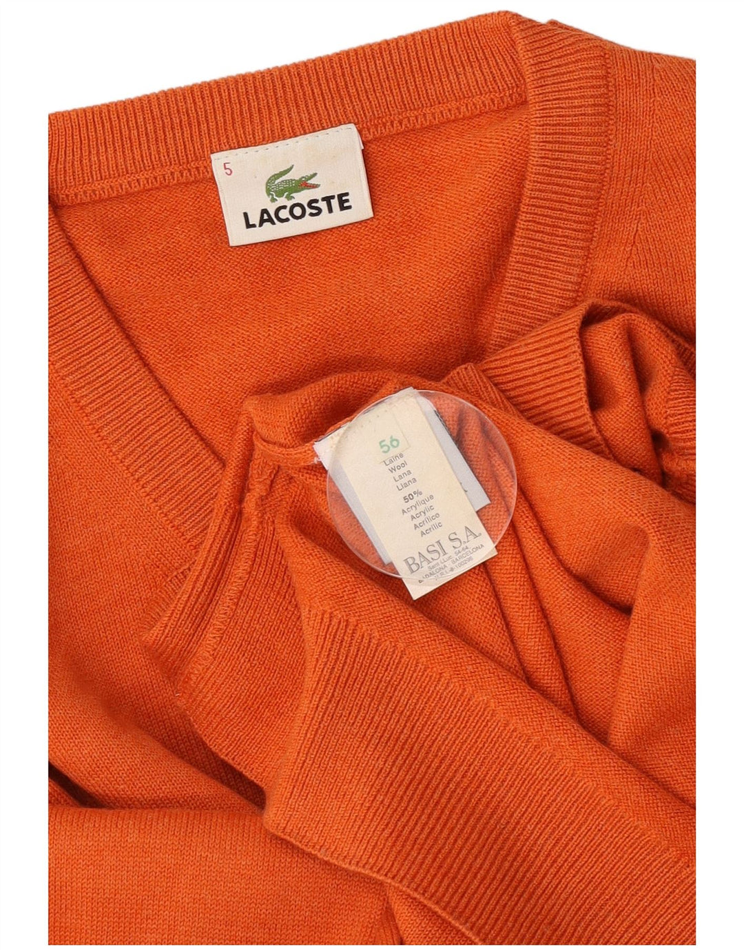 Lacoste Jersey con cuello en V para hombre talla 6 grande lana naranja