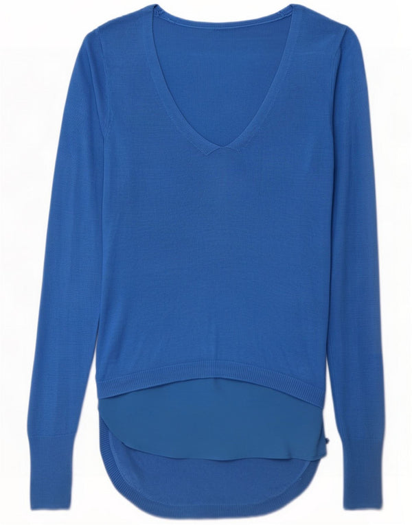 Oasis Womens Longline V-Neck Jumper Sweater UK 10 Small Blue Viscose