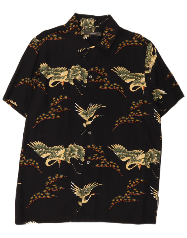 French Connection Camisa de manga corta de viscosa con estampado animal negro mediano