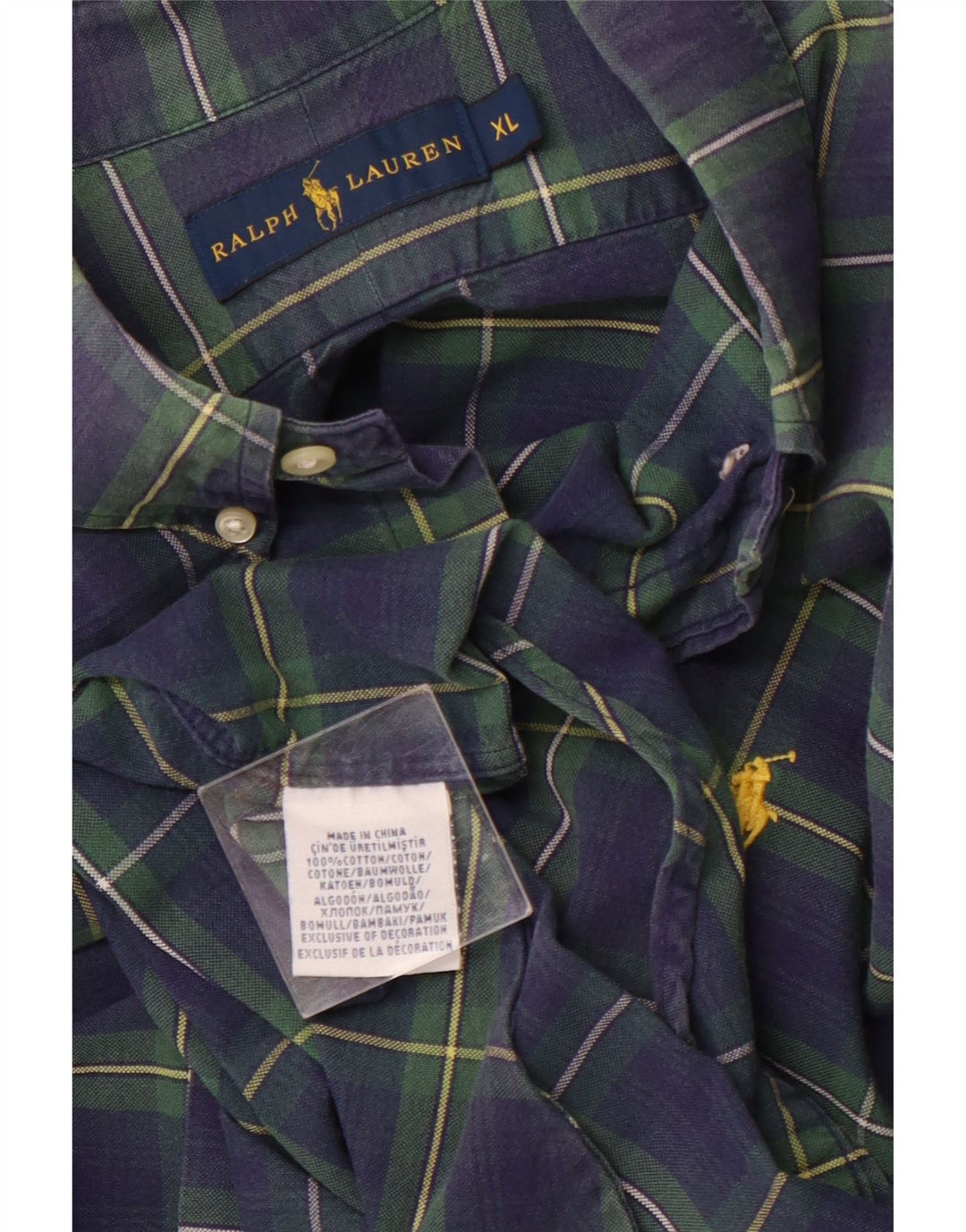 RALPH LAUREN Camisa de franela para hombre XL Algodón a cuadros azul marino