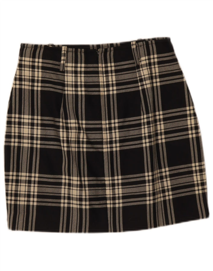 Minifalda vintage para mujer IT 42 Mediana W28 Lana de cuadros negros