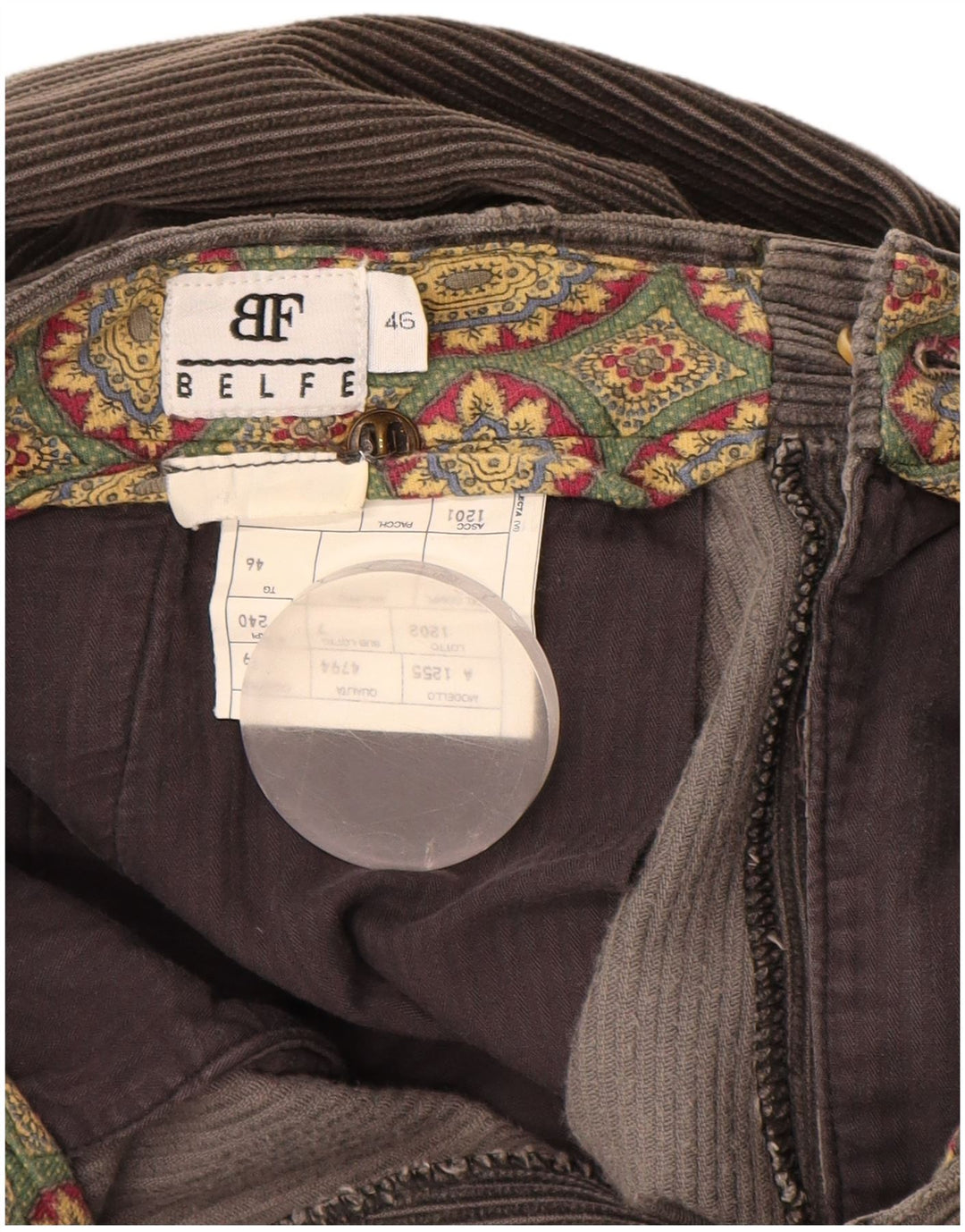 BELFE Pantalones de pana con ajuste holgado para hombre IT46 Small W30 L28 Gris