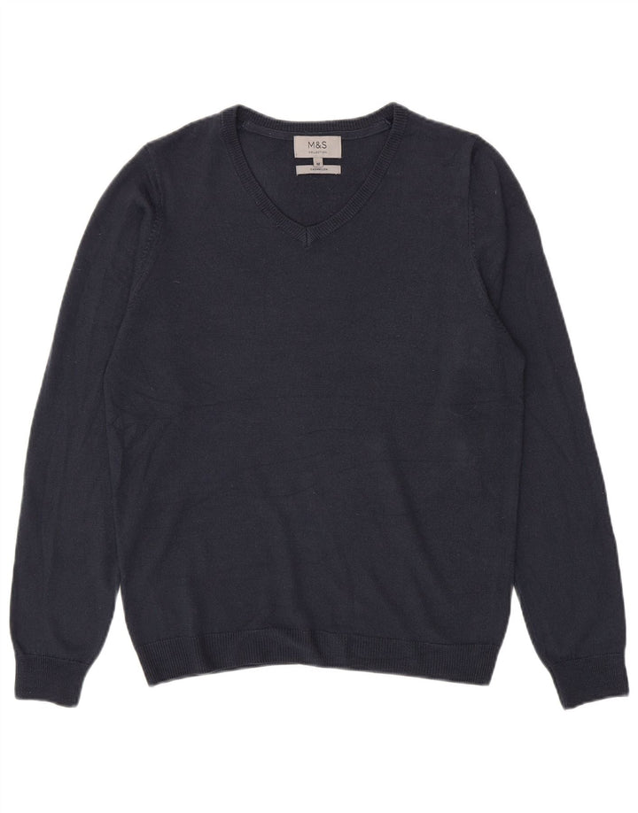 Marks & Spencer Suéter con cuello en V para hombre Acrílico azul marino mediano