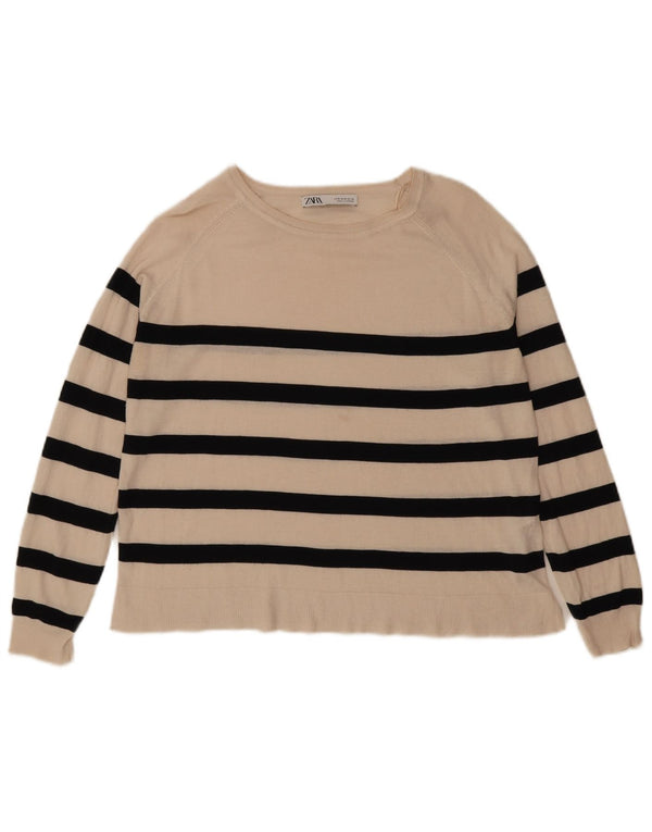 Zara Jersey con Cuello Barco para Mujer UK 10 Medium Off White Viscosa a Rayas