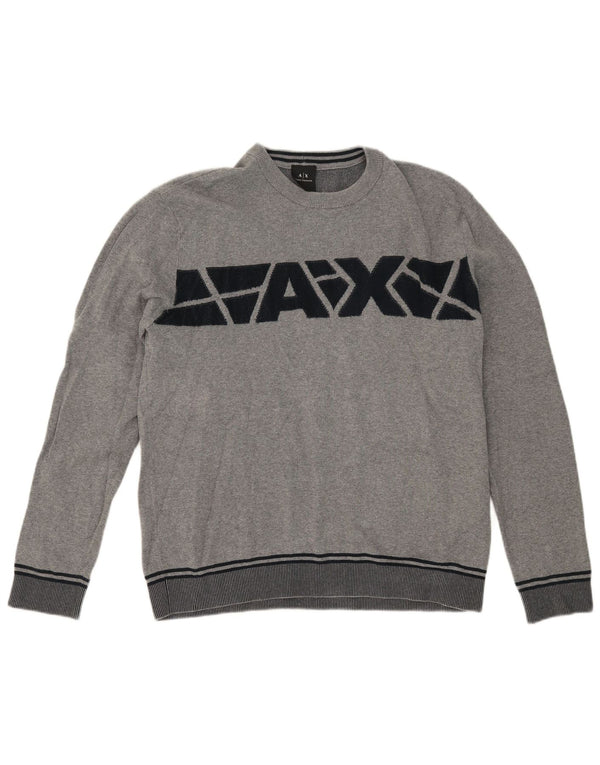 Armani Exchange Jersey de cuello redondo para mujer UK 40 XL Gris Colorblock