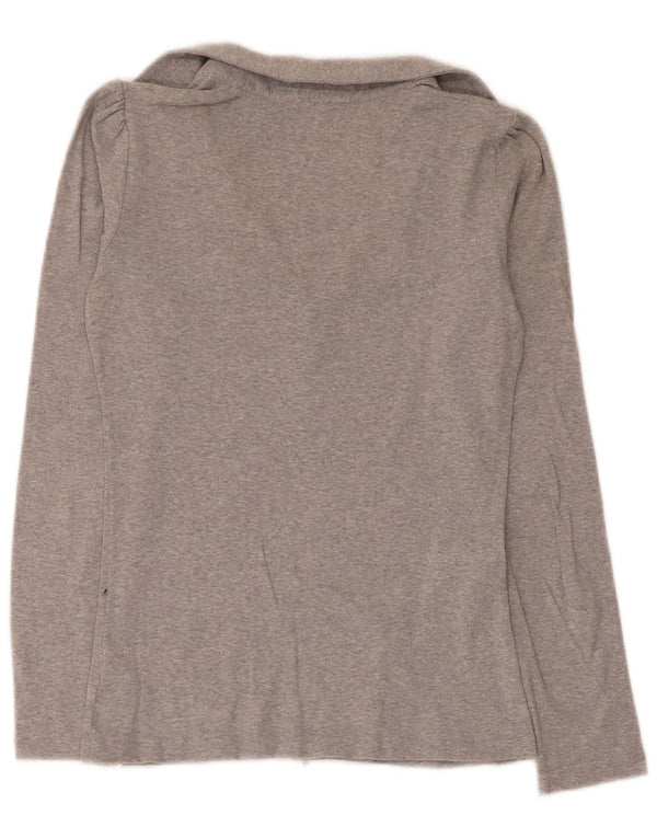 Benetton Polo Regular De Manga Larga Para Mujer ES 40 Pequeño Algodón Gris
