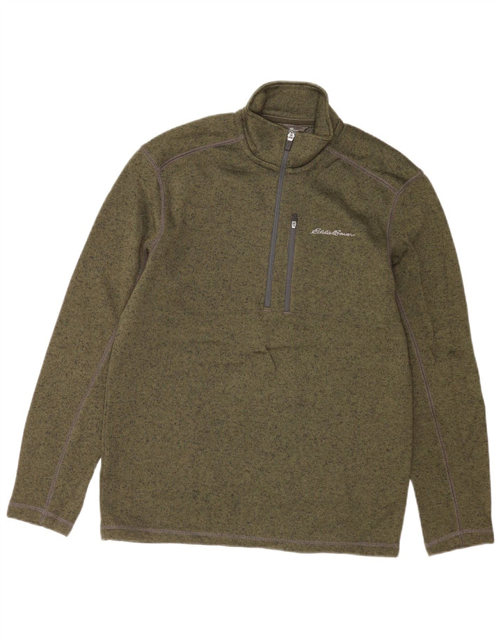 Eddie Bauer Sudadera con cuello y cremallera para hombre Jersey Pequeño Poliéster moteado verde