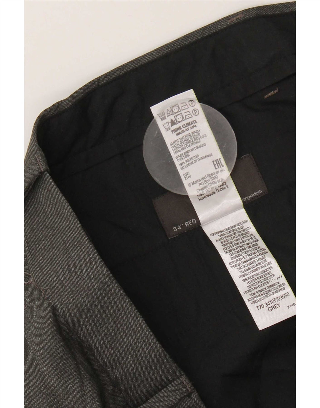 Pantalones de traje rectos para mujer Marks & Spencer W34 L31 Poliéster gris