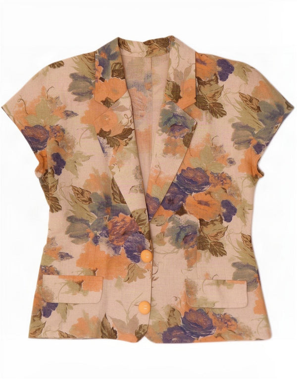 Top cárdigan de manga corta vintage para mujer IT 46 Large Multicolor Floral