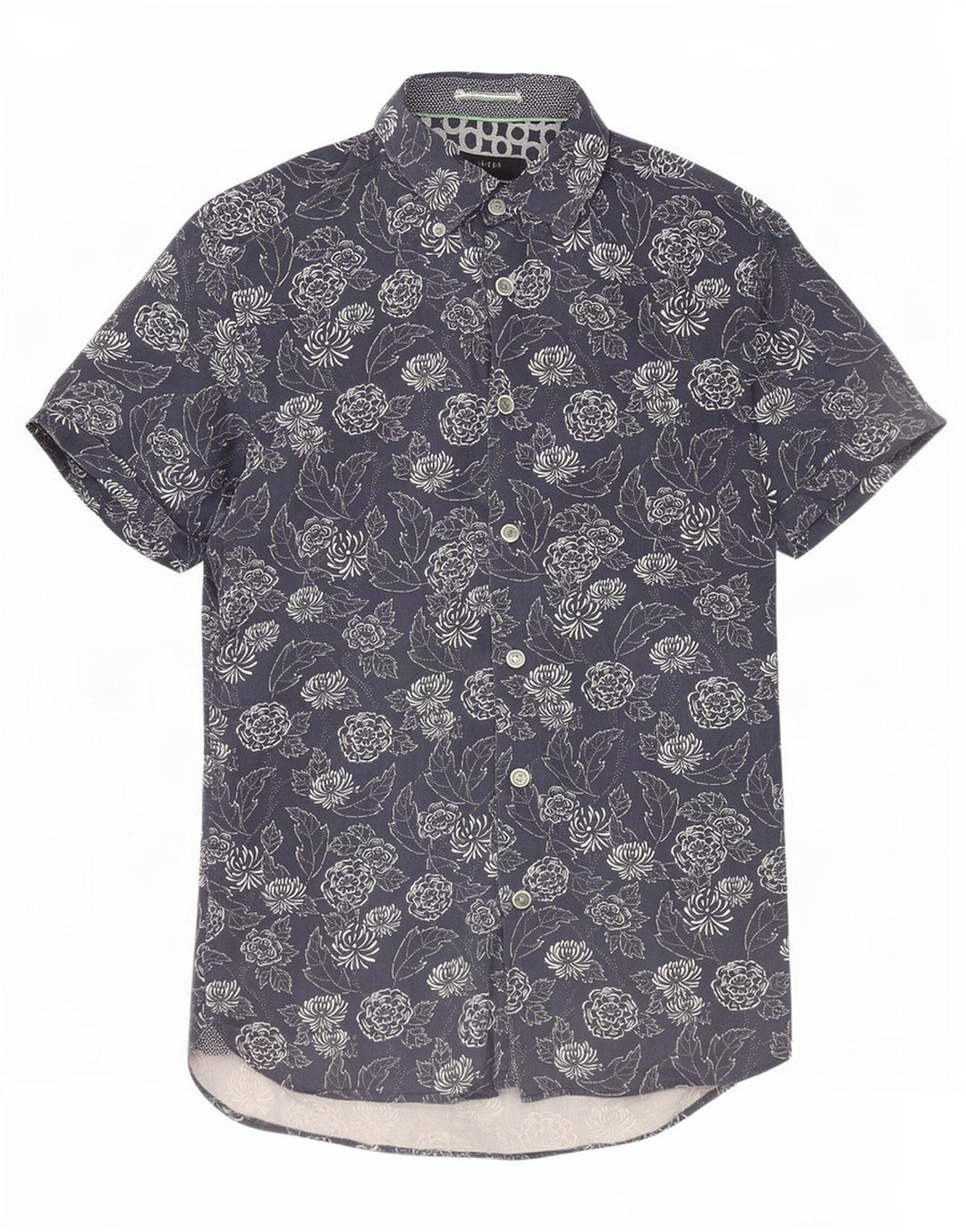Ted Baker Camisa de manga corta para hombre Talla 2 Pequeña Algodón floral azul marino
