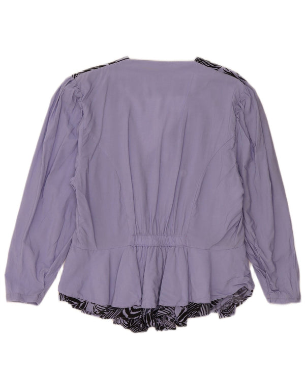 Vintage mujer 3/4 manga camisa blusa Reino Unido 14 grande púrpura floral