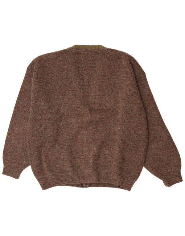 Vintage hombres Cardigan suéter grande marrón moteado