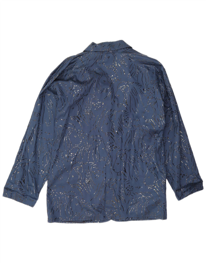 Vintage mujer chaqueta utilitaria de gran tamaño EU 40 azul medio estampado animal