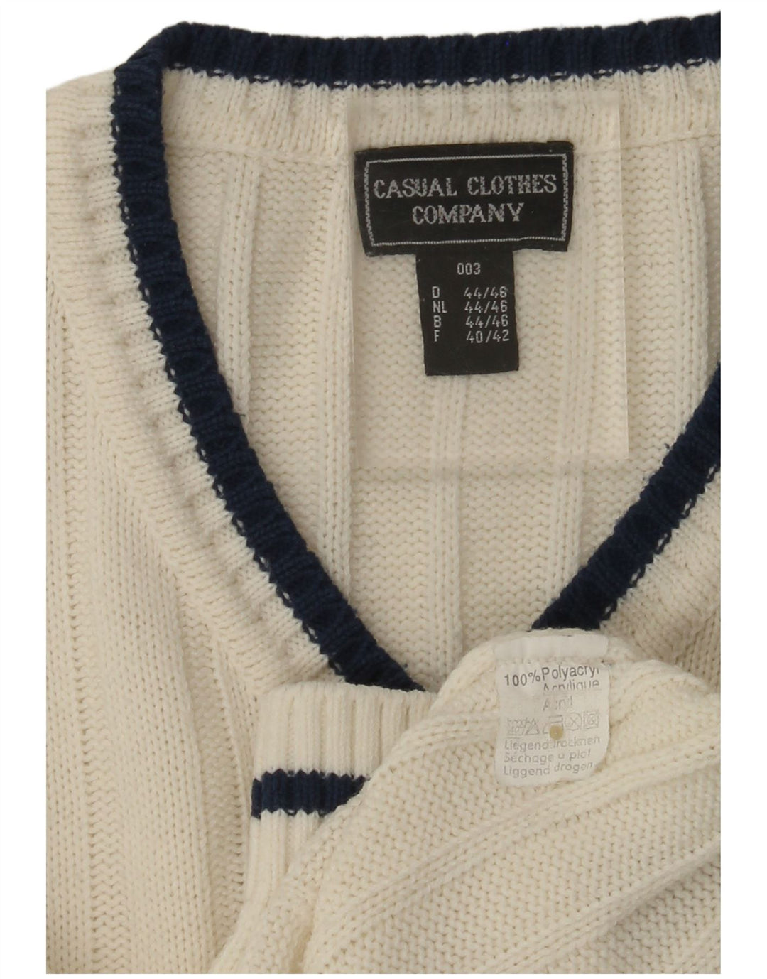 VINTAGE Hombres V-Cuello Jumper Suéter Reino Unido 40/42 Medio Blanco Poliacrílico